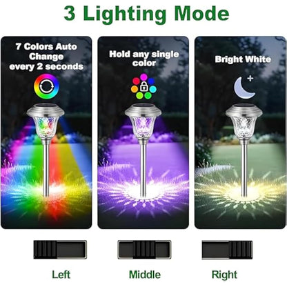 BEAU JARDIN 8 Pack Metal Garden Solar Lights Outdoor Waterproof 900mAh LED Solar Stake Lights Weatherproof Glass Lens Stainless Steel Pathway Lighting Sun Powered Landscape Lawn [Energy Class A]