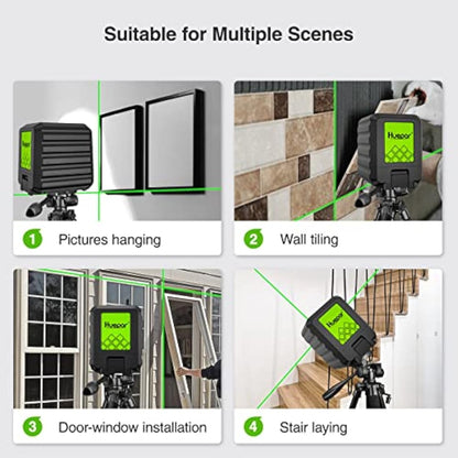Huepar Self-Leveling Green Beam Cross Line Laser Level - Vertical and Horizontal, 100ft Alignment Tool for Picture Hanging and DIY, Battery Included-B011G