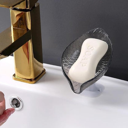 Soap Dish - Black Transparent Soap Dish with Suction Cup | Beautiful Shower Soap Storage for Sinks, Leaf-Shaped Soap Storage Tray for Brushes