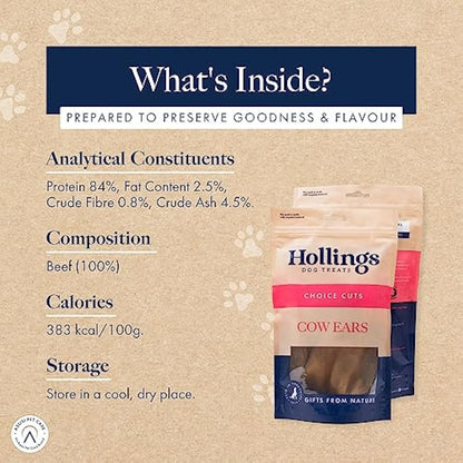 Hollings Cow Ears Dog Treats, 100% Natural & Nutritious Long Lasting Chew Treats for Adult Dogs, Grain Free & High in Protein (50 Loose)