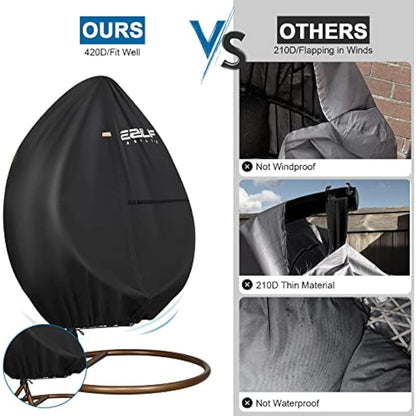 Ezilif Egg Chair Cover, 420D Heavy Duty Oxford Egg Chair Covers Waterproof, Hanging Egg Chair Cover with Waterproof Zipper, UV-Anti & Windproof Cover for B&M & Aldi Swing Chair, 190 x 115cm