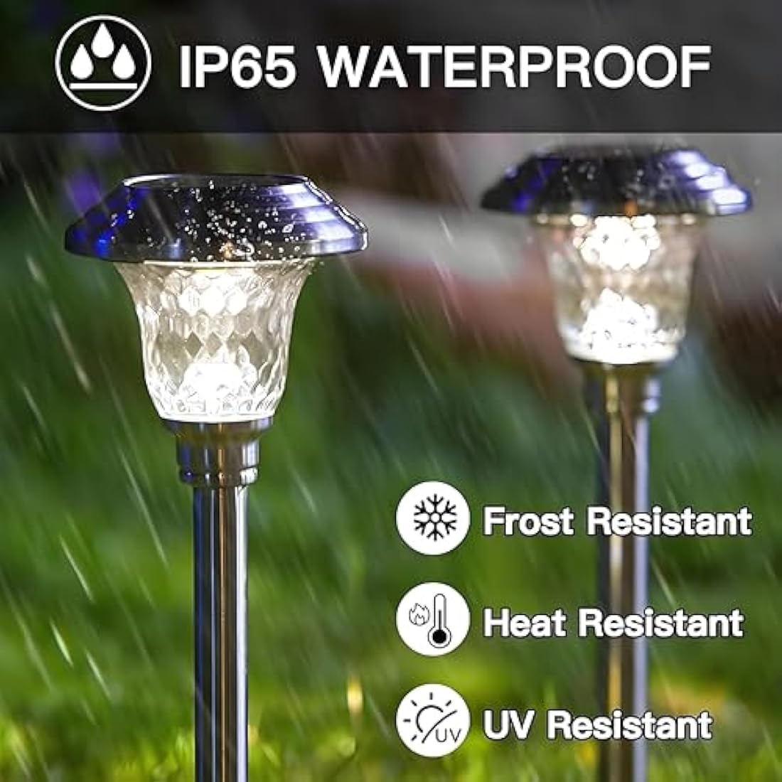 BEAU JARDIN 8 Pack Metal Garden Solar Lights Outdoor Waterproof 900mAh LED Solar Stake Lights Weatherproof Glass Lens Stainless Steel Pathway Lighting Sun Powered Landscape Lawn [Energy Class A]