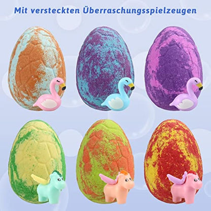 Smlper Bath Bombs for Kids with Surprise Inside, 6 Pcs Dino Egg Handmade Natural Fizzy Bath Bombs Dinosaur Toys for Girls Boys Christmas Birthday Easter Gift Set (6 * 130g) (Dinosaur Toys-6PCS)