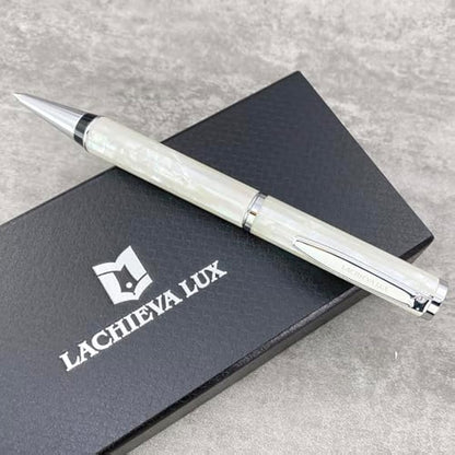 LACHIEVA Luxury Mother of Pearl Metal Ballpoint Pen with German-made P900M Refill, Best and Nice Gift for Writing, Men & Women (White Shell)