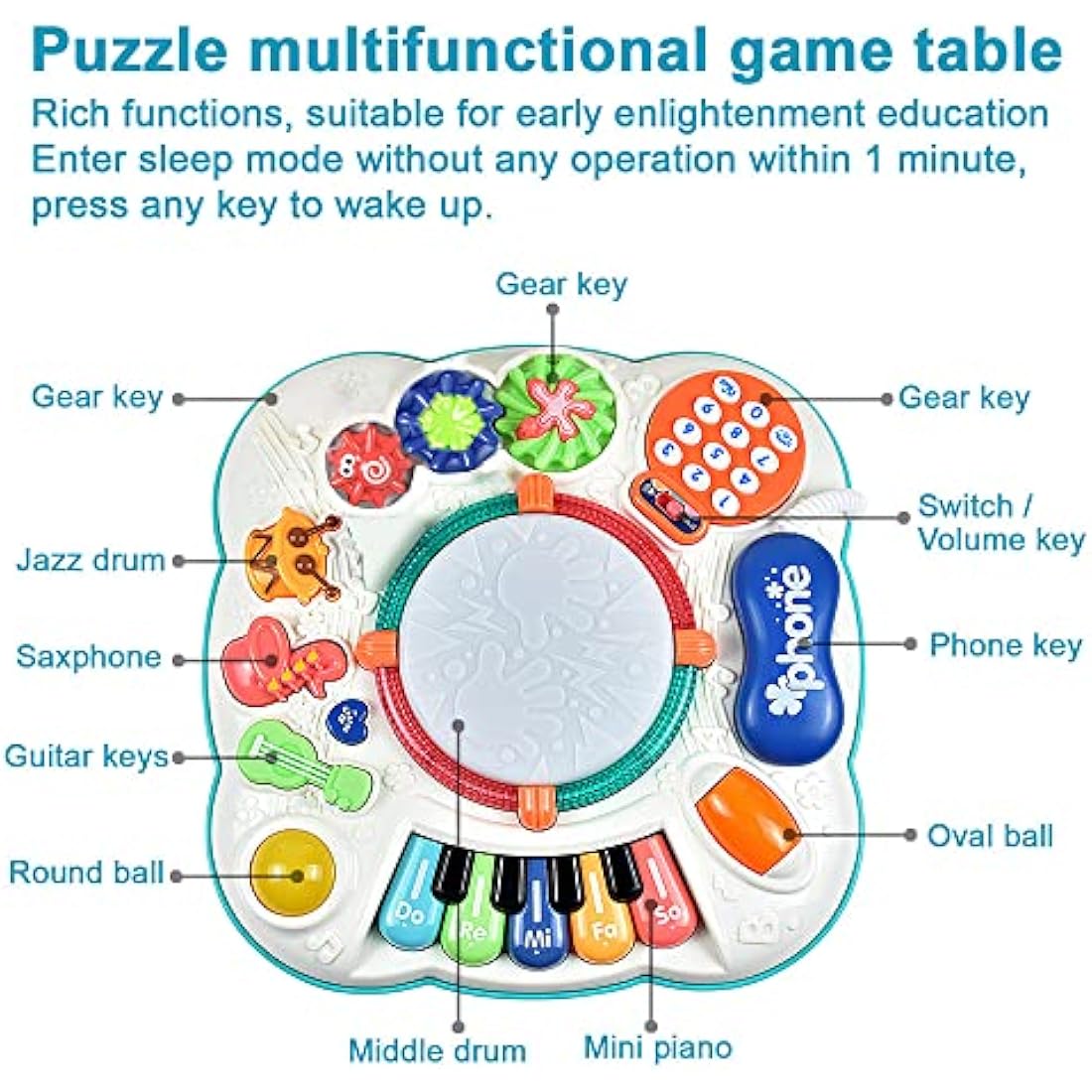 Cemirk Baby Activity Table, Baby Musical Toys 6-12 Months, Activity Center for 1 2 3 Years Old (Size:30 * 30 * 30cm)