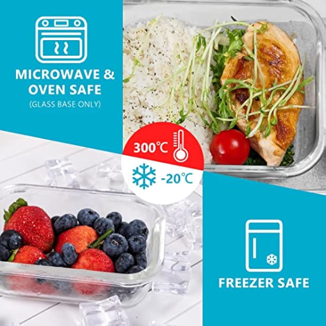 Igluu Meal Prep Glass Containers with Airtight Lids 10 Pack Rectangle 2 Sizes 1050ml and 370ml BPA-Free Meal Prep Containers Reusable – Borosilicate Glass, Oven Safe