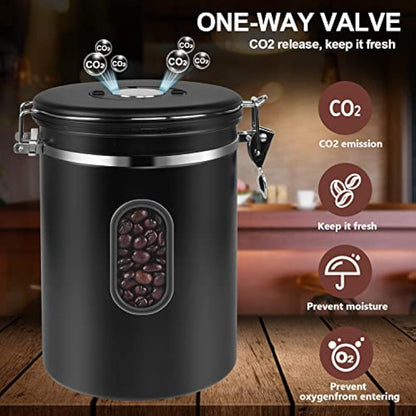 2800ML Airtight Coffee Canister with Date Tracker and Transparent Window, 35OZ Coffe Beans Storage with 30ML Measure Spoon&4 co2 Valve, Coffee Container for Grounds Coffee, Beans, Tea, Sugar, Flour