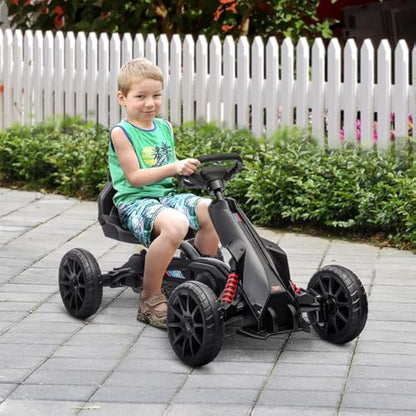 HOMCOM Children Pedal Go Kart, Kids Ride On Racer with Adjustable Seat, Swing Axle, Shock Absorption EVA Tyres, Handbrake, for Ages 3-8 Years, Black