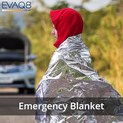 EVAQ8 Advanced Car Safety Kit with Extinguisher and Torch UK Standard Parts Includes Warning Triangle, First aid kit, Emergency Blanket, Safety Hammer, Torch, high Visibility Vest, Carry Bag