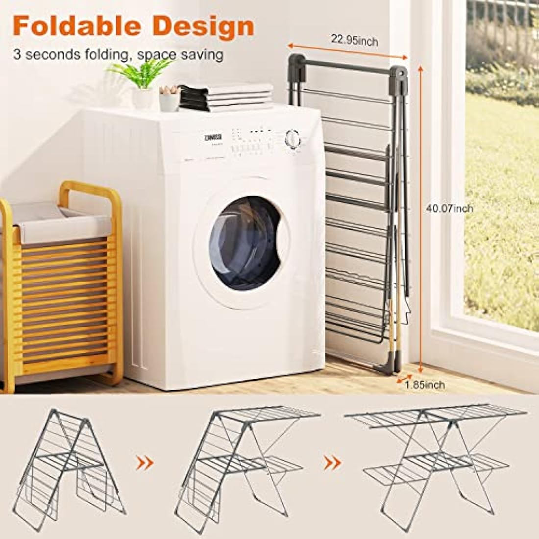 Innotic Clothes Airer with 33 bars, 2-Level Foldable Clothes Drying Rack Indoor Outdoor, Stainless Steel Large Clothes Horse, 6 Height-Adjustable Laundry Drying Rack (Grey)