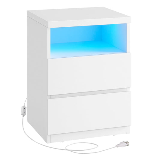 VASAGLE KAILYN Collection - Nightstand with Adjustable LED Light, Bedside Table with Drawers, Side Table, for Bedroom, Living Room, Modern Minimalist