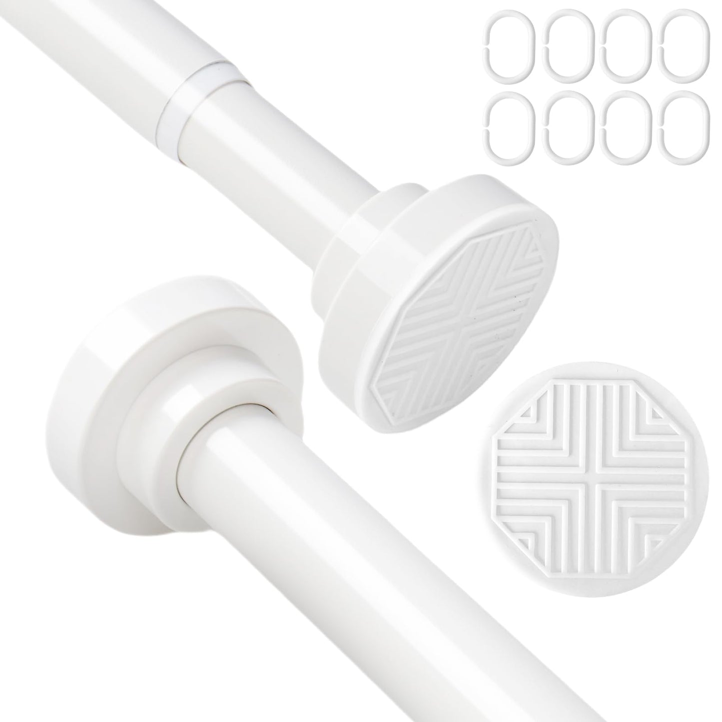 BELICOO Extendable Curtain Poles 70-130 cm Tension Rod for Net Curtains, 1Pcs Shower Curtain Pole No Drilling, White Shower Rail Extendable Shower