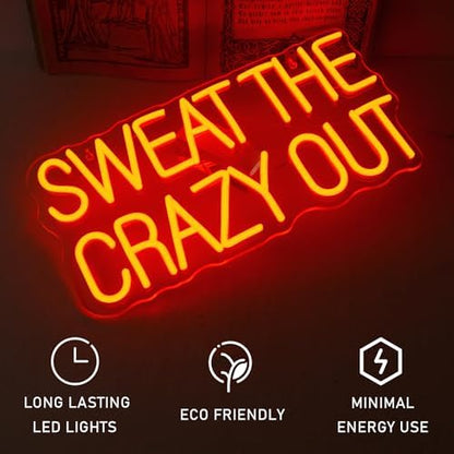 Sweat The Crazy Out Neon Sign Letters Led Neon Lights Red Neon Wall Light Fitness LED Signs for Gym Sports Office Game Room Man Cave Decoration Gift for Boys Sports Fan