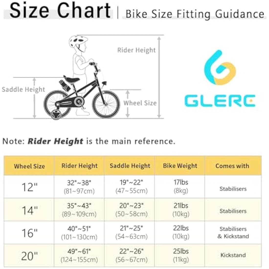 Glerc Fantacy 12 14 16 18 20 Inch Kids Bike for 2-14 Years Old Boys Girls with Water Bottle Holder & Stabilisers, Multiple Colors