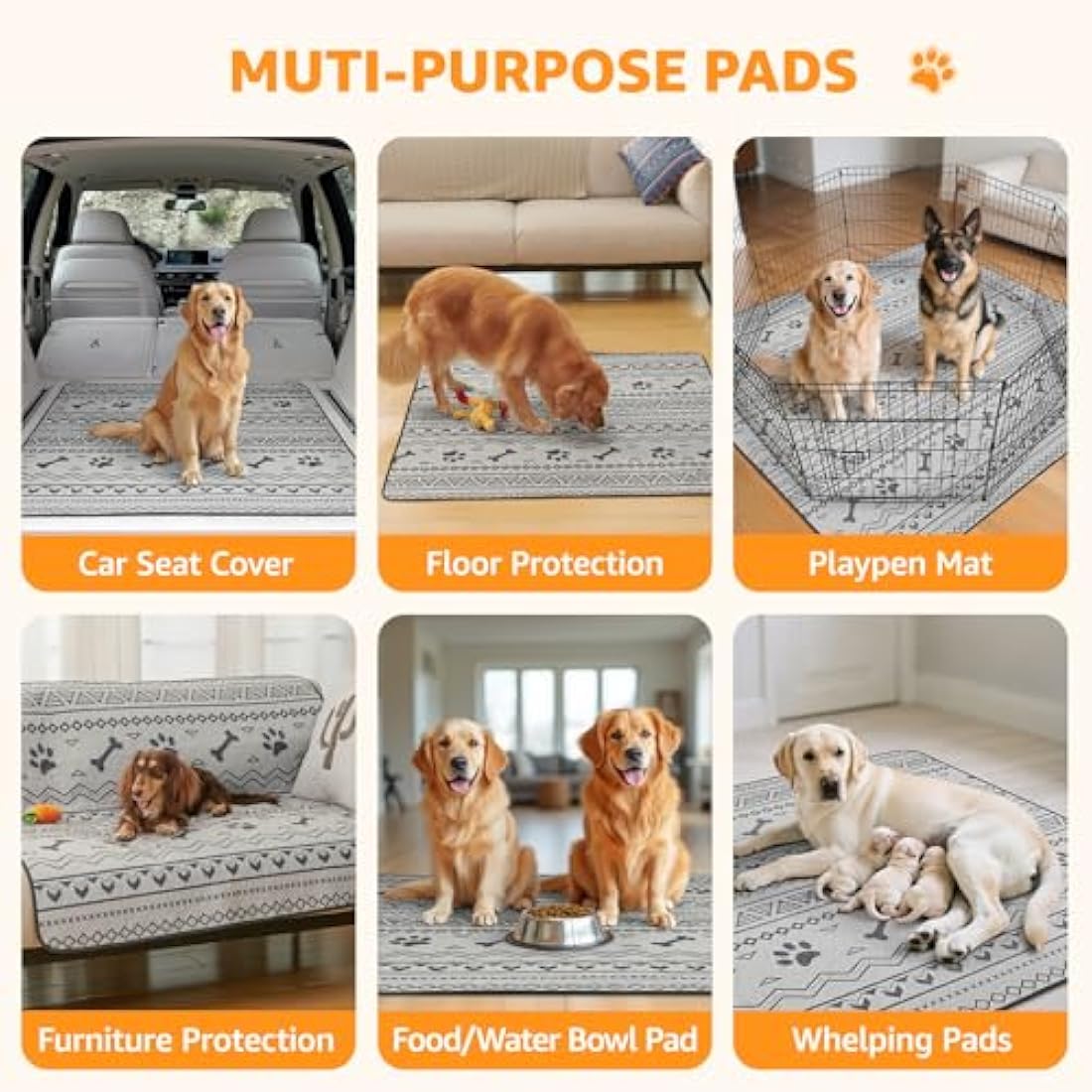 PICK FOR LIFE Reusable Puppy Pads, 2 Pack Washable Puppy Pads, Super Absorbent Leak-Proof and Non-Slip Dog Mat Pee Pads for Dog, Fast Drying Training Pads for Home, Playpens, Crates, Car - 122x122cm