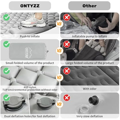 ONTYZZ Car Inflatable Bed Car Mattress SUV Air Mattress 2 Person Airbed for Travelling Camping Mat Self Inflating Sleeping Mats with Foot Pump & Cushion Inflatable Camping Bed 183 * 13 * 7CM