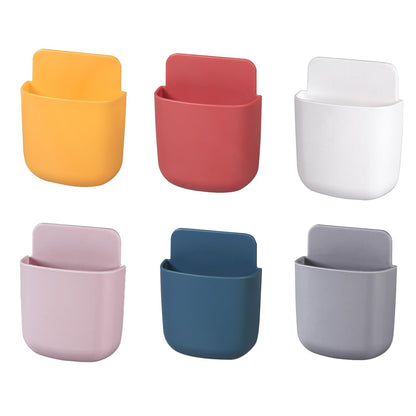 6Pcs Remote Control Holder Wall Mounted, Self Adhesive Remote Control Organiser, No Drill Wall Storage Box with Charging Port, for Phone, Pen, Power