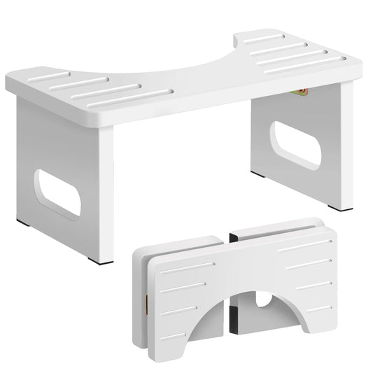 AkoaDa Wooden Toilet Stool, Footstool with Anti-slip Pads, Space Saving Folding, 35? Durable C Shaped Stool(White)