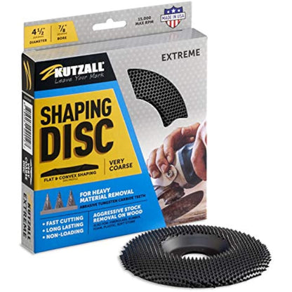 Kutzall Extreme Shaping Disc - Very Coarse, 4-1⁄2" (114.3mm) Dia. X 7⁄8" (22.2mm) Bore - Woodworking Angle Grinder Attachment for DeWalt, Bosch, Milwaukee, Makita. Abrasive Tungsten Carbide, SD412X120