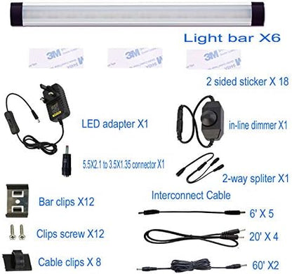 AlBOO Under Cabinet Kitchen Lights Wired LED 6000K Dimmable, 28cm Under Cupboard Kitchen Lights 12V Plug in with Mains