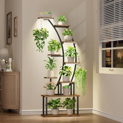 BACEKOLL Plant Stand Indoor With Grow Lights - 9 Tiered Metal Shelf, 63" Tall for Multiple Plants, Large Display Rack, Corner Holder for Living Room, Patio