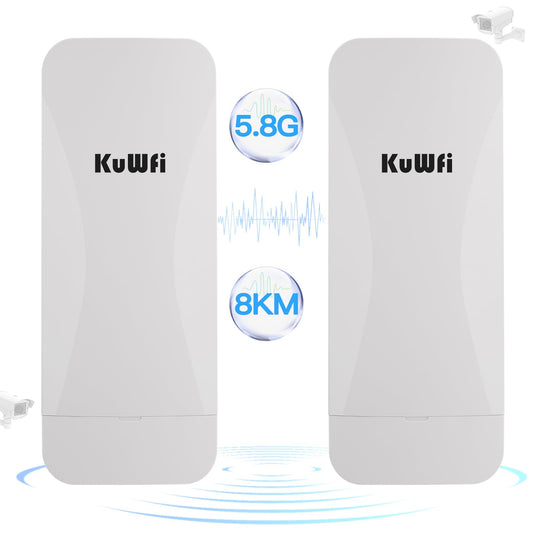 KuWFi Gigabit Wireless Bridge Outdoor, 8KM 5.8G Long Range Point to Point WiFi Bridge, 18dBi High Gain Antenna Ethernet Bridge with 100/1000 LAN Port,