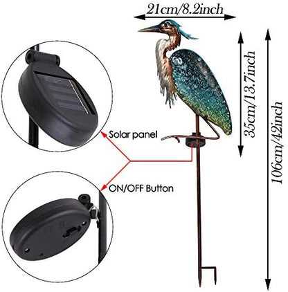 TERESA'S COLLECTIONS Garden Ornaments Outdoor Gifts for Christmas, Decorative Glass Blue Heron Solar Stake Light, Waterproof Metal Bird Solar Garden Light Decor for Lawn,Yard & Pond, 106cm