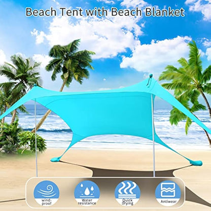 CUUPO 7×7 FT Beach Tent Sun Shelter UPF50+ UV Protection, Outdoor Small Canopy Tent Sun Shade with 2 Poles for Camping, Beach, Fishing, Backyard and Picnics Blue
