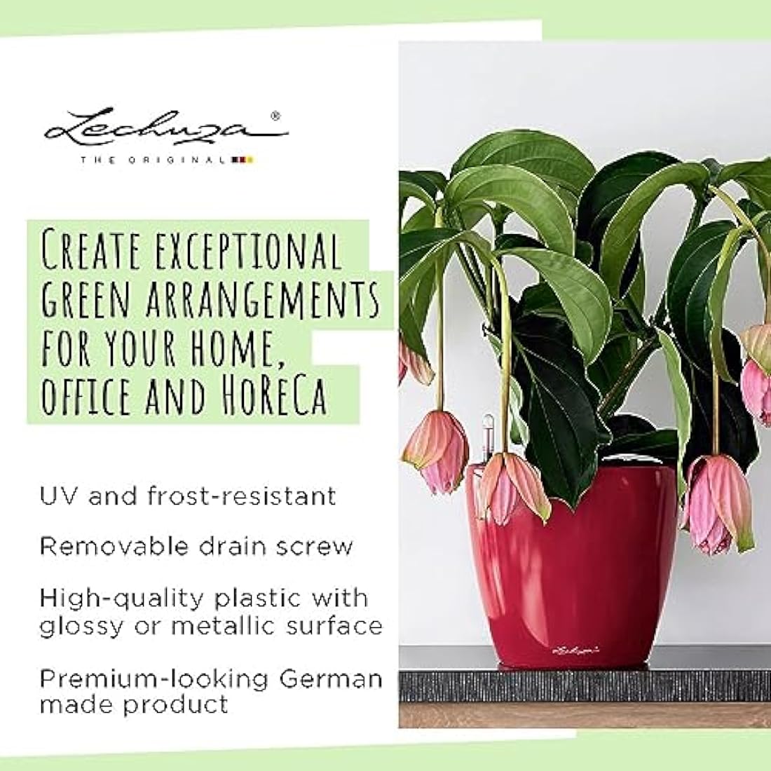 Lechuza Self Watering Plant Pot CLASSICO 50 LS Garden Flower Indoor and Outdoor Plastic Planter with Drainage Hole D50 H47 cm Shiny Taupe