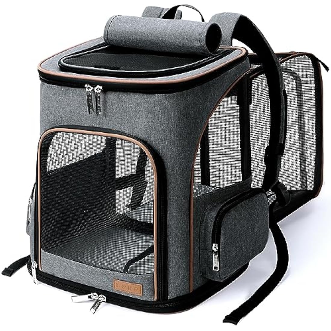 Lekesky Expandable Cat Carrier Backpack - Portable Breathable Rucksack for Medium and Small Cats & Dogs, Foldable with Inner Escape-proof Leash and Pet Mat, Supports 25 lbs (Grey)