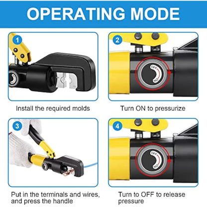 TEENO Hydraulic Crimping Tool with 9 Hex Dies,Range 12 AWG-2/0 AWG,12mm Stroke 10T,4-70mm²,for Cable Lugs Hydraulic Crimping Crimper Wire Terminal Lug Tool