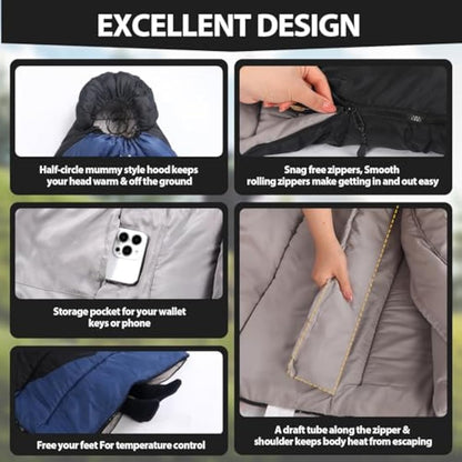 ETGLCOZY Sleeping Bags for Adults Kids, Ultralight Compact w/Compression Sack for Warm & Cold Weather Camping Essentials for Backpacking Hiking Travel Indoor - Unisex Boy Girl Man Woman