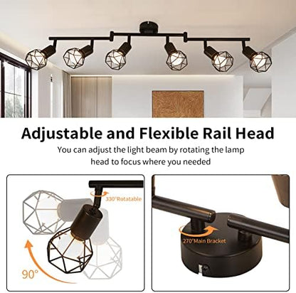 Wall Spotlight Fitting, Retro Rotatable Ceiling Spotlight, Black Metal Iron Lampshade Ceiling Light, Adjustable Wall Lamp for 6 E14 Bulb, Suitable for Living Room Bedroom Kitchen Loft Hallway