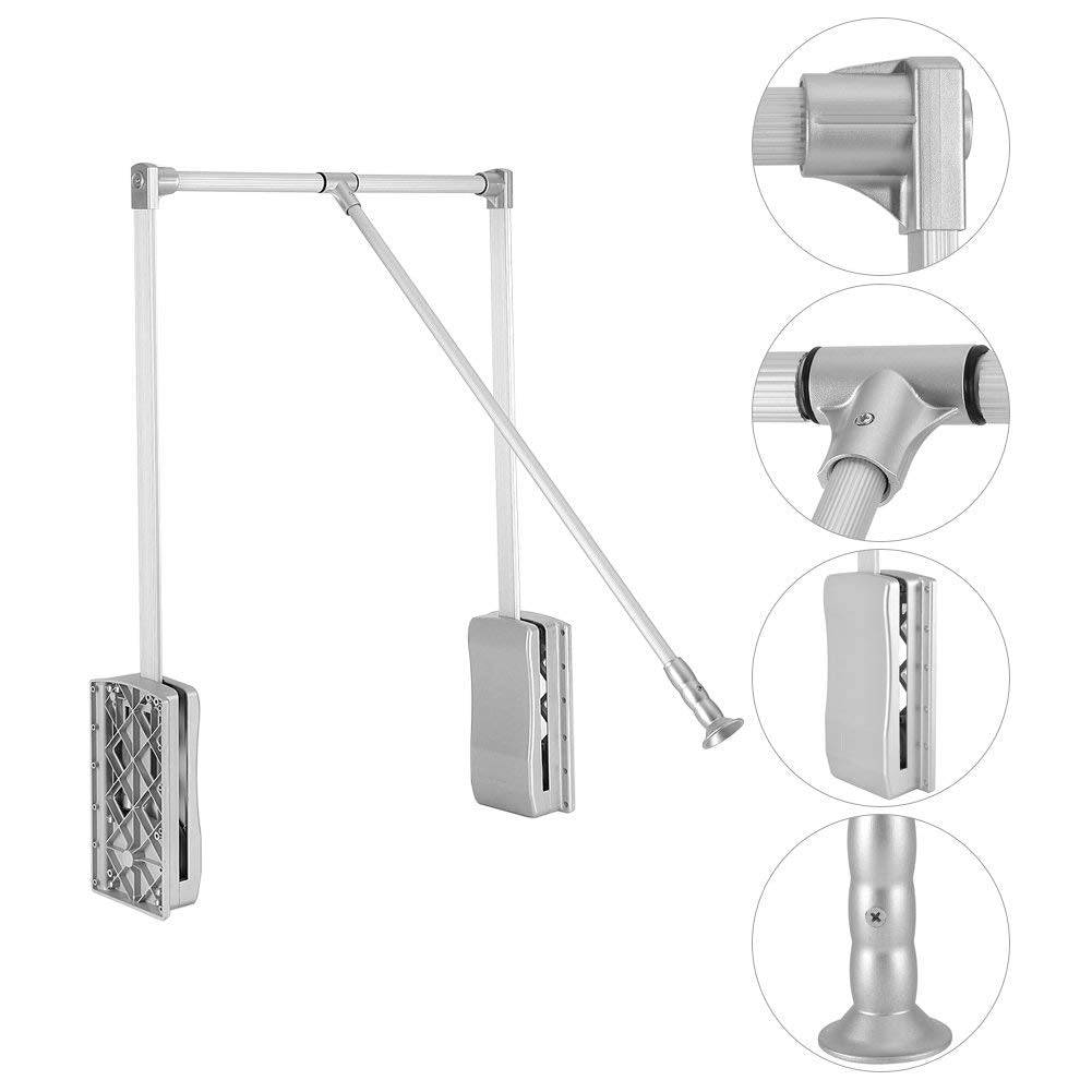 Nisorpa Pull Down Clothes Rail Adjustable 890-1210mm Wardrobe Lift Large Extendable Cloth Hanger Soft Return Storage System with Aluminium Rod Space