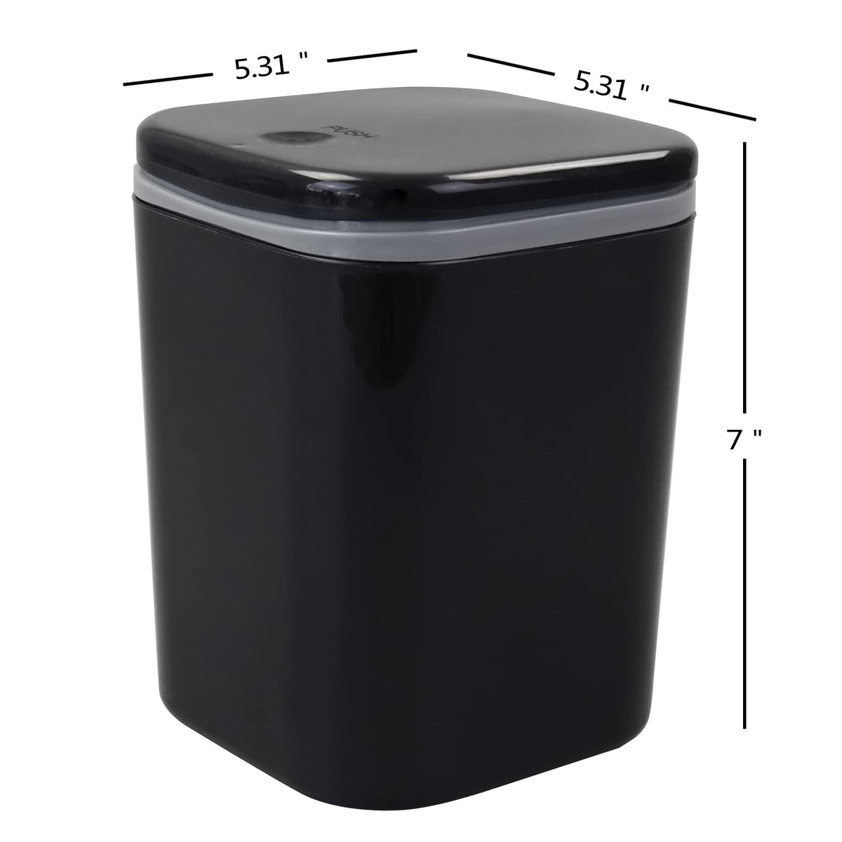 Bringer 2L Mini Trash Bin with Push Button Lid, 0.5 Gallon Plastic Desktop Trash Can with Lid, Black