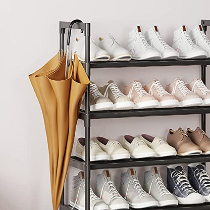 AcornFort S-538 10 Tiers Black Adjustable Shoe Storage Tall Shoe Rack Organiser Shelf Hold Stand for 30 Pairs Shoe, 56 x 30 x 170cm, Sturdy Design,