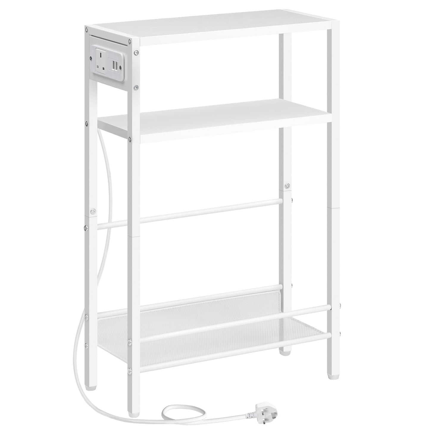 HOOBRO Slim Side Table with Charging Station, Narrow Side Table with USB Ports and Power Outlet, 42 x 18 x 65 cm, 3-Tier End Table for Small Space,