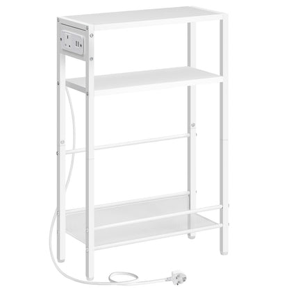 HOOBRO Slim Side Table with Charging Station, Narrow Side Table with USB Ports and Power Outlet, 42 x 18 x 65 cm, 3-Tier End Table for Small Space,