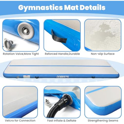 Inflatable Gymnastics Mat Tumbling Mat 6.6 ft 10 ft 13ft 16ft 20ft 4in/8in Thick Tumble Track Air Mat for Gymnastics For Home Kids Tumble Training Gymnastics/Yoga/Water/Dance