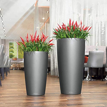 Lechuza RONDO 32 Self Watering Planter Large Plastic Indoor and Outdoor Plant Pot with Drainage Hole D32 H56 cm Shiny Taupe