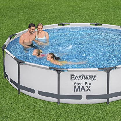 Bestway Steel Pro Pool Swimming Pool, Round Above Ground Garden Frame Pool, Multiple Sizes, 12' x 30"/3.66m x 76cm, Grey