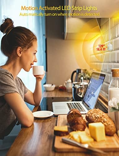 Daymeet Motion Sensor LED Strip Lights, 3M Under Bed Lights Motion Activated Bedside Lamp Illumination Cupboard Kitchen Lighting Indoor Night Light Under Cabinet Light,(Warm White) NO APP