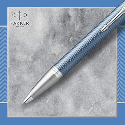 Parker IM Ballpoint Pen | Premium Blue Grey with Chrome Trim | Medium Point with Blue Ink Refill | Gift Box