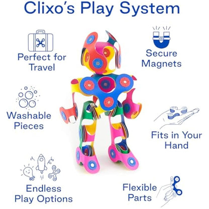Clixo Rainbow 42 Piece Pack - Flexible, Durable, Imagination-Boosting Magnetic Building Toy- Modern, Modular Designs for Hours of STEM Play. A Multi-Sensory Magnet Toy, Travel Friendly. Ages 4-99