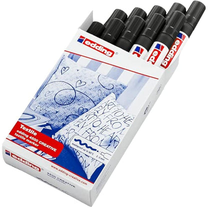 edding 4500 textile marker - black - box of 10 - round nib 2-3 mm - permanent fabric markers for drawing on textiles, wash-resistant up to 60 °C - marker pens for fabric lettering