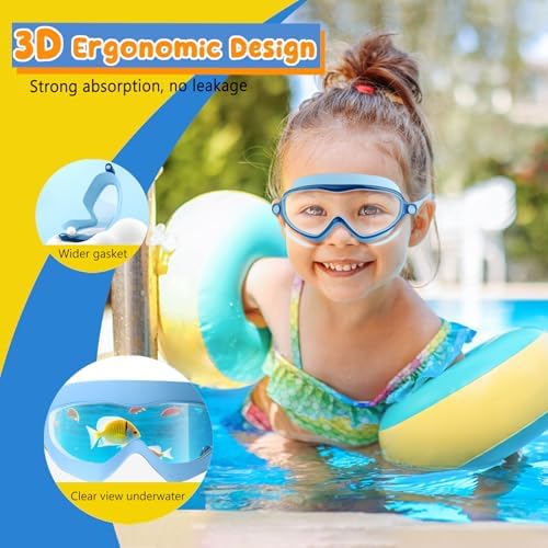 COOLOO Kids Swimming Goggles, 2 Pack Kids Goggles Childrens Swimming Goggles for Age 4-14 Wide Vision Anti-Fog UV Protection Waterproof 180° HD Vision for Junior Boys Girls