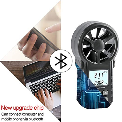 Digital Anemometer, Handheld Wind Speed Meter with Temperature/Humidity Sensor, USB & Bluetooth Connectable Air Flow Meter Wind Gauge for CFM/Drone/HVAC/Sailing/Surfing/Kite Flying