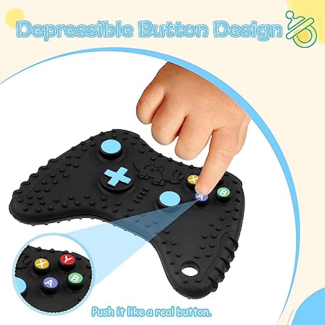 Tikplus Baby Teething Toys, Baby Remote Control & Game Controller Teething with Baby Dummy Chain, BPA-Free Silicone Teething Aid Baby Teether Relief for 0-6 Months