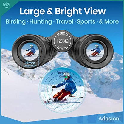 12x42 HD Binoculars for Adults High Power with Phone Adapter and Tripod- Super Bright Binoculars with Large View- Lightweight Waterproof Binoculars for Bird Viewing Stargazing Cruise Travel Hiking