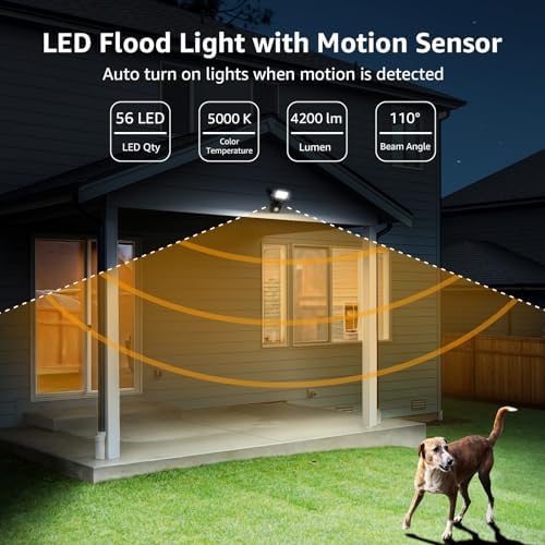 Lepro 50W Security Lights Outdoor Motion Sensor, 4200 Lumens PIR Sensor Security Light, Super Bright, Ultra Thin, Water-Resistant Flood Light for Garden, Patio, Backyard, Rooftop and More
